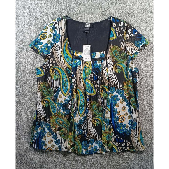 Studio 1940 - Paisley Print‎ Blouse Bright Short Sleeve Top - Plus Size 22/24 - Picture 1 of 7